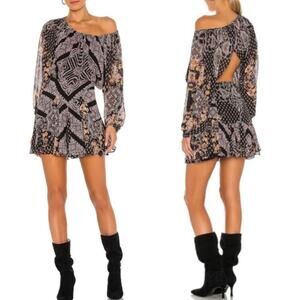 Free People Seven Wonders mini dress in black combo size S open back C9